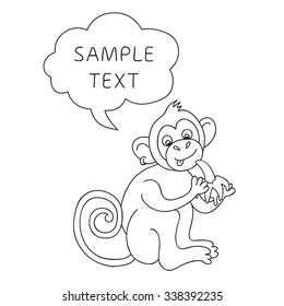 Vector Funny Monkey With Speech Bubble. Illustration card with hand drawn monkey and bubble speech. You can put your own text on speech bubble or sign board.