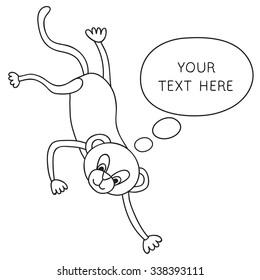 Vector Funny Monkey With Speech Bubble. Illustration card with hand drawn monkey and bubble speech. You can put your own text on speech bubble or sign board.