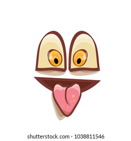 vector funny monster face isolated on white background. cartoon monster smiling face with big eyes, mouth and tongue sticking out for kids background, banners and greeting cards. selfie mask