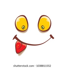 vector funny monster face isolated on white background. cartoon monster smiling face with big eyes, mouth and tongue sticking out for kids background, banners and greeting cards. selfie mask