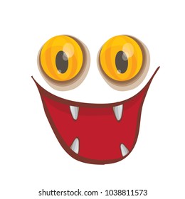 vector funny monster face isolated on white background. cartoon monster smiling face with big eyes, mouth and tongue sticking out for kids background, banners and greeting cards. selfie mask