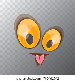 vector funny monster face isolated on transparent background. cartoon monster smiling face with big eyes, mouth and tongue sticking out for kids background, banners and greeting cards. selfie mask
