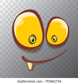 vector funny monster face isolated on transparent background. cartoon monster smiling face with big eyes and mouth for kids background, banners and greeting cards. selfie mask