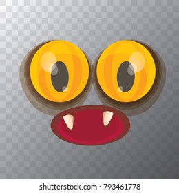vector funny monster face isolated on transparent background. cartoon monster smiling face with big eyes and mouth for kids background, banners and greeting cards. selfie mask