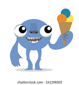vector funny monster with ice cream