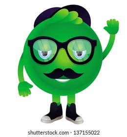 Vector funny monster with mustache and glasses - hipster character