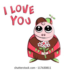 Vector funny monstro. Postcard. I love You. Sketchy illustration. Vector background. Modern art. Street art. Valentine's Day. Holidays background. Declaration of love