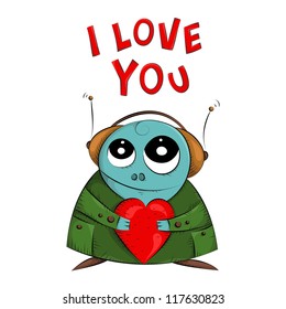 Vector funny monstro. Postcard. I love You. Sketchy illustration. Vector background. Modern art. Street art. Valentine's Day. Holidays background. Declaration of love