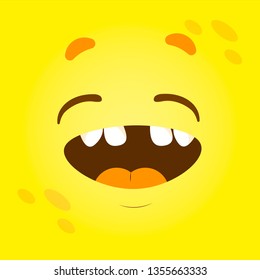 Vector funny moster square monster faces with different emotions, smiles, emoticon set for messenger, sticker, social media, animation, comic, newsletter, poster, banner, logo, icon, avatar.