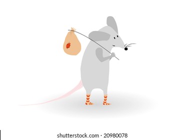 vector funny mouse with road bag