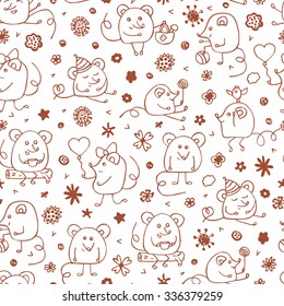 Vector Funny Mouse Seamless pattern. Hand drawn cartoon doodle Mice