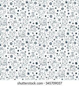 Vector Funny Mouse Seamless pattern. Hand drawn cartoon doodle Mice