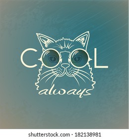 Vector Funny muzzle cat in sunglasses closeup. Cool always. portrait cool cat