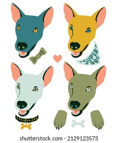 Vector funny muzzles of dogs in different colors