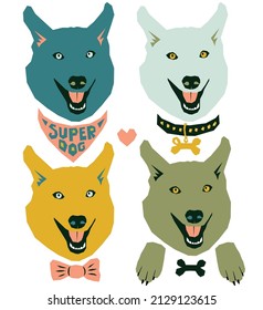 Vector funny muzzles of dogs in different colors