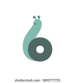 Vector funny number six in the form of a green snail