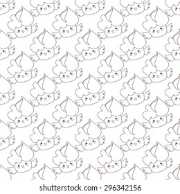 Vector funny outline cupcakes seamless pattern. Kawaii cakes simple background