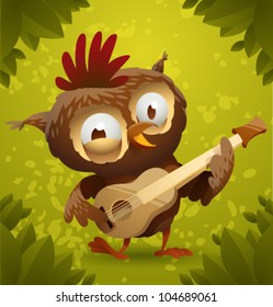 vector funny owl 5, owl playing on guitar