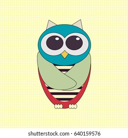 Vector funny owl.on colorful background, cute owl