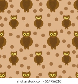 Vector funny owls. Seamless background