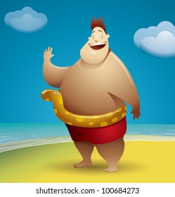 vector funny people on sea background)