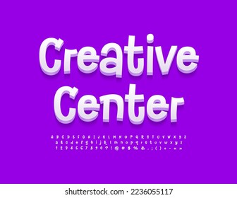 Afiche del Centro Creativo Vector. Fuente blanca moderna. Letras y números alfabéticos artísticos