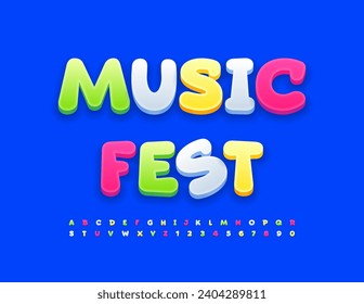 Festival de Música de Afiches divertidos con vectores. Tipo de dibujo Tipo Font. Cuidadas letras y números de alfabeto colorido. 
