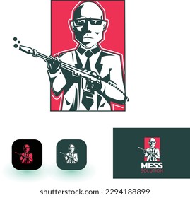 Vector Funny Presure Wash Gunner, Logo de Hitman Mascot.