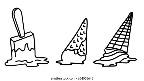 Vector funny print with melted ice cream on white background. Summer image, youth fashion trendy illustration. Clothing, postcards, design