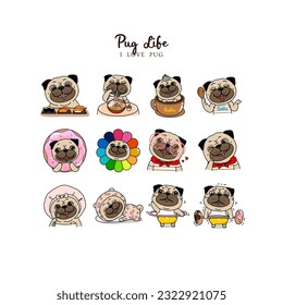 Vector funny pugs with lovely style