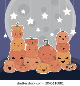 Vector funny pumpkin design decoration for Halloween and Thanksgiving nice greeting card lovely poster happy emotion cute image