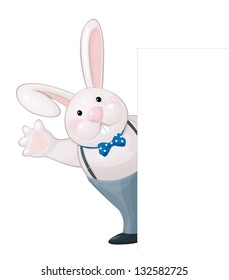 Vector of funny rabbit isolated hiding by bank.
