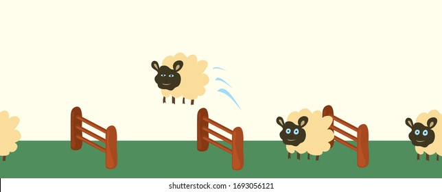 vector  funny rams jump over hedges seamless in length. overcome obstacles endlessly