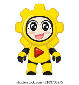 vector funny robot gear cartoon character