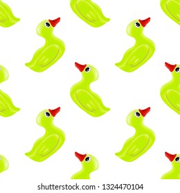 Vector Funny Rubber Yellow Duck Seamless Pattern on White Background for Fabric and Decor