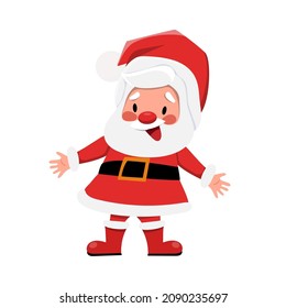 Vector funny santa claus character in red chritmas costume. Cheerful winter holiday symbol smiling. Happy old man in fancy costume, xmas symbol.
