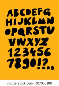 Vector funny set of cartoon grunge capital uppercase hand drawn comics style typeface in black color with texture. For your lettering composition and prints