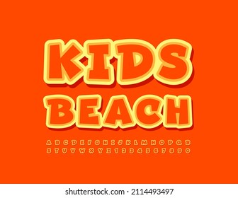 Vector Funny Sign Kids Beach. Childish Stickers Font. Creative Set Of Bright Alphabet Letters And Numbers Set