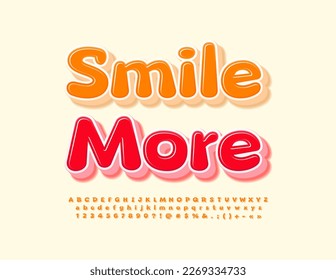 Vector funny Sign Smile More. Artistic style Font. Kids Alphabet Letters and Numbers set