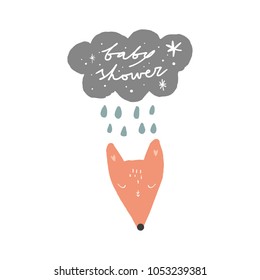 Vector funny simple fox face. Baby shower postcard.
Sticker, print for cards, posters, t-shirts and other clothes.
Clipart. Isolated.