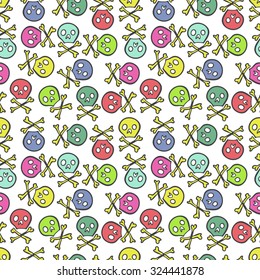 Vector funny skulls with crossbones seamless pattern background