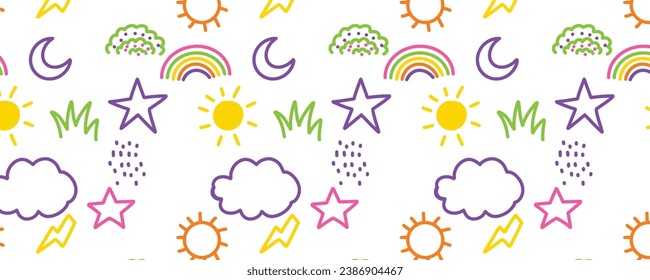 Vector funny sky doodle colorful seamless pattern background