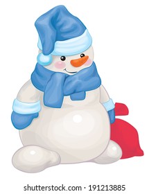 Vector  funny snowman cartoon.