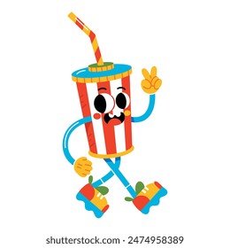 Vector Funny Soda Cartoon Celebrate 4th July Illustration Isolated