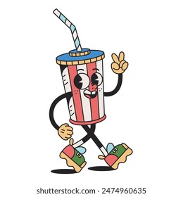 Vector Funny Soda Cartoon Celebrate 4th July Illustration Isolated