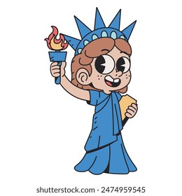 Vector Funny Statue Of Liberty Cartoon Celebrate 4th July Illustration Isolated