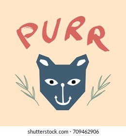 Vector funny stylized cat illustration. Poster, label, postcard, print, sticker, elements for design.