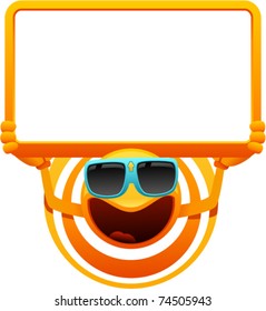 vector funny sun character 3 - with sign (Separate layers for easy editing)