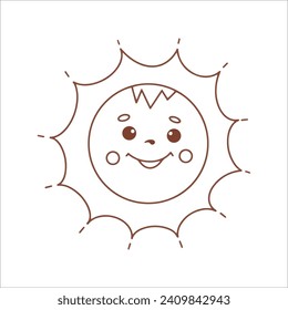 Vector funny sun with cute smile. Graphic cartoon design.