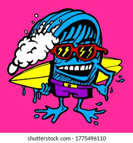 Vector Funny Surfer Wave Cartoon Art